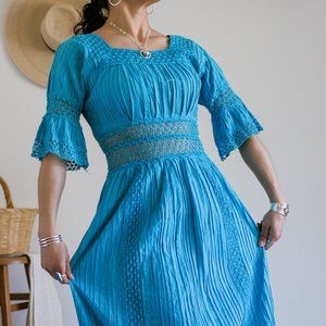 70s Mexican Pin Tucked Wedding Dress
